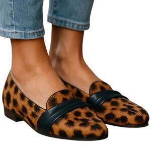 Talbots Half Calf Classic Leopard Driving Flat criscross leather strap vamp 9M